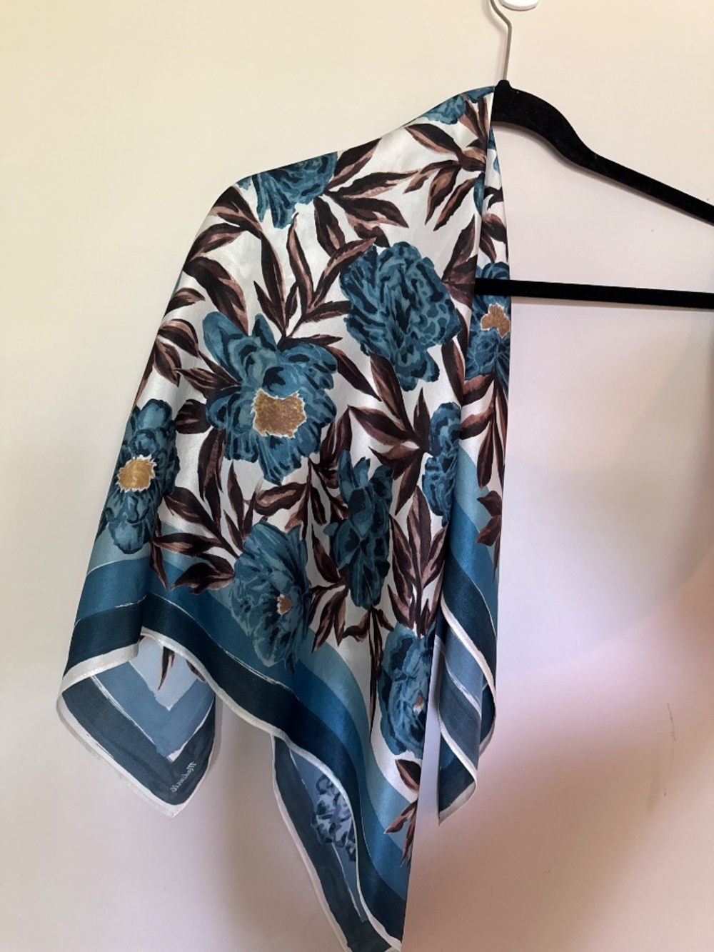 Madewell 100% Silk Square Scarf Blue Brown Floral - Picture 3 of 13